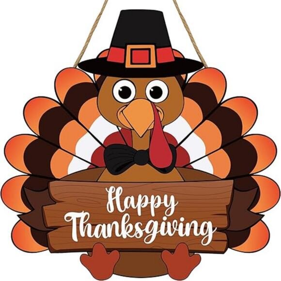 Thanksgiving Turkey Door Sign Happy Thanksgiving Wooden Front Doors Hanger - Picture 8 of 8